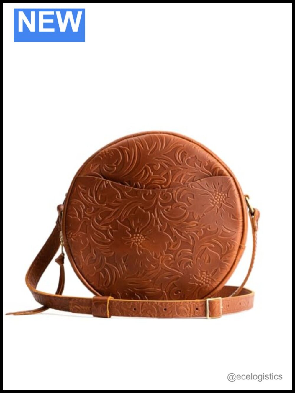 Womens Circle Leather Crossbody Bag Adjustable Strap Full-Grain